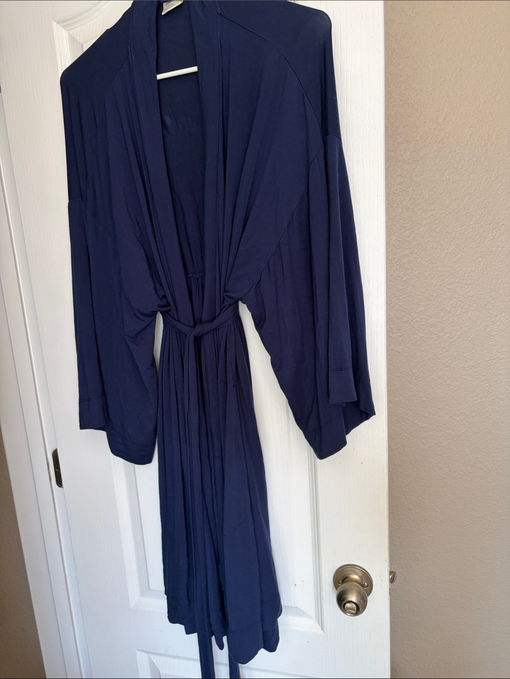 soma navy blue long flutter sleeve cozy short robe L/XL
